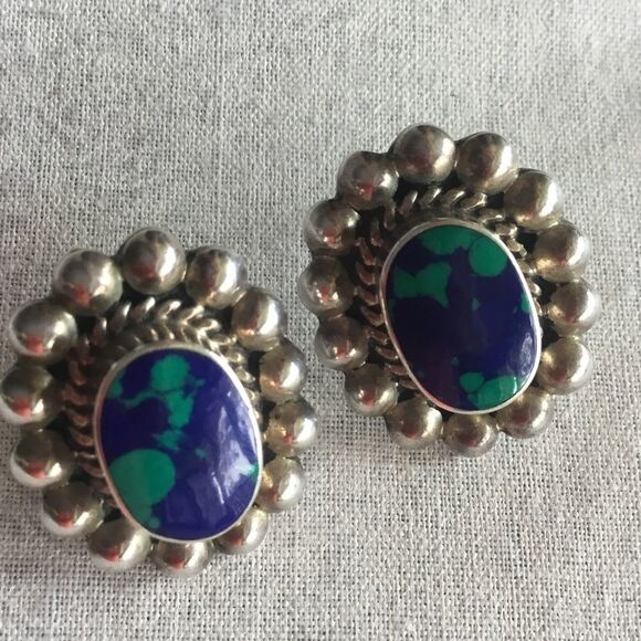 Sterling Silver Azurite Earrings - Picture 1 of 8